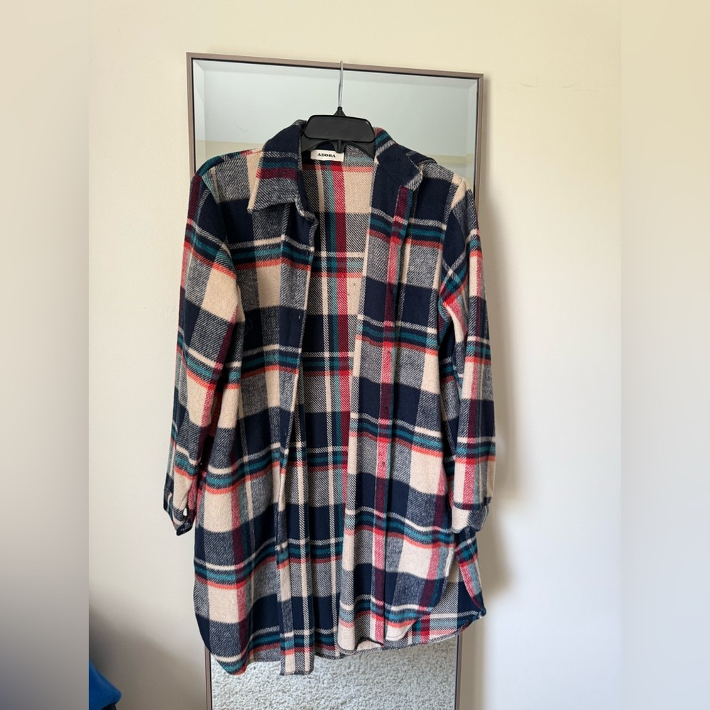 Appleseed's Plaid Trench Coat - Navy and Cream